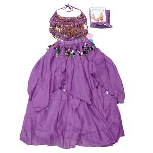 Women's Belly Dance Dress Crop Sequin top Chiffon Dress Halloween Dress 4 pc.